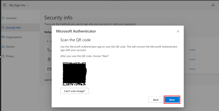 Setup wizard with QR code