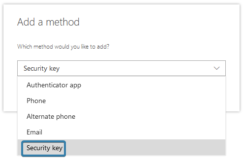 Security key option in dropdown