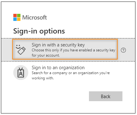 Sign in with security key option